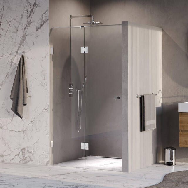 Brauer Void Carving Nisdeur 2-delig 110x200cm 60cm draaideur aan glas glascoating omkeerbaar helder glas Chroom GS-VOCN3H6050200CE