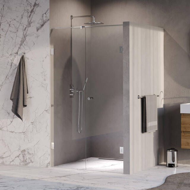 Brauer Void Carving Nisdeur 2-delig 110x200cm 60cm draaideur aan muur glascoating omkeerbaar helder glas Chroom GS-VOCN2H6050200CE
