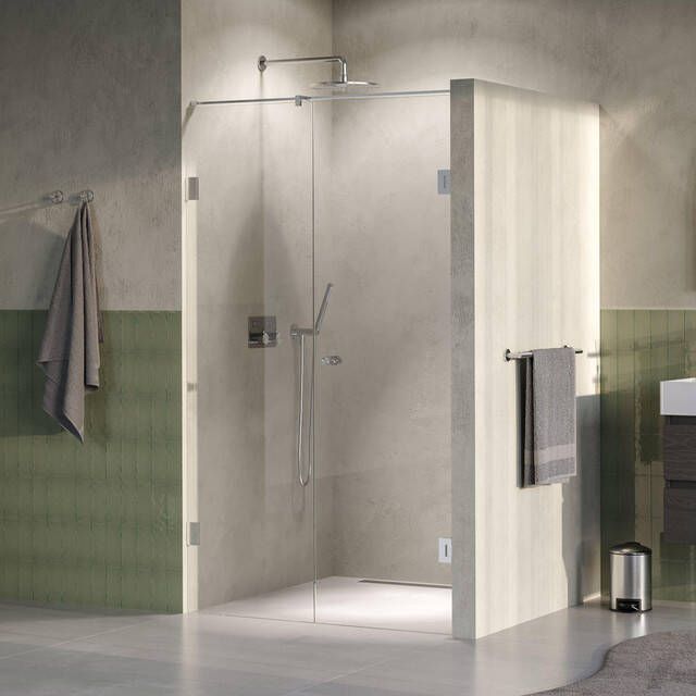 Brauer Void Carving Nisdeur 2-delig 120x200cm 60cm draaideur aan muur glascoating omkeerbaar helder glas Geborsteld RVS PVD GS-VOCN2H6060200NG