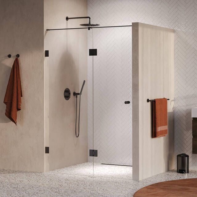 Brauer Void Carving Nisdeur 2-delig 130x200cm 60cm draaideur aan glas glascoating omkeerbaar helder glas geborsteld gunmetal PVD GS-VOCN3H6070200GM