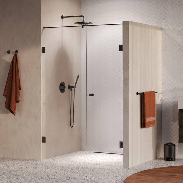 Brauer Void Carving Nisdeur 2-delig 130x200cm 60cm draaideur aan muur glascoating omkeerbaar helder glas geborsteld gunmetal PVD GS-VOCN2H6070200GM
