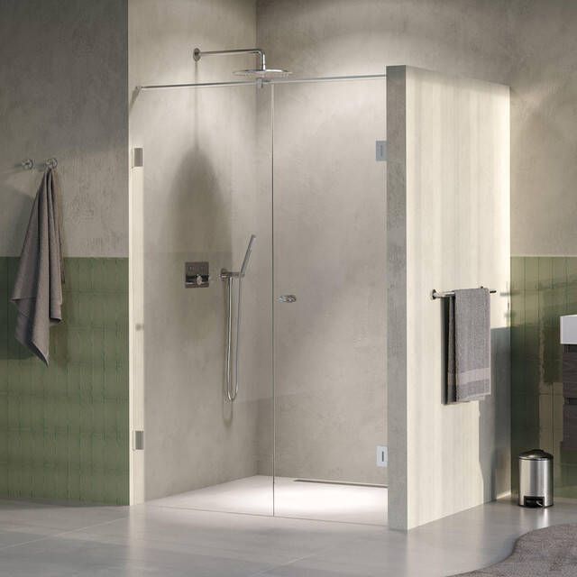 Brauer Void Carving Nisdeur 2-delig 140x200cm 70cm draaideur aan muur glascoating omkeerbaar helder glas Geborsteld RVS PVD GS-VOCN2H7070200NG