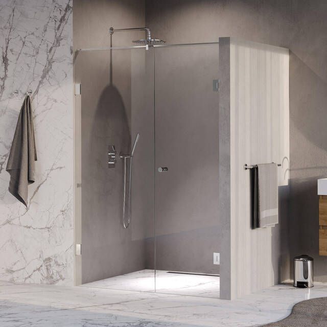 Brauer Void Carving Nisdeur 2-delig 140x200cm 70cm draaideur aan muur glascoating omkeerbaar helder glas Chroom GS-VOCN2H7070200CE