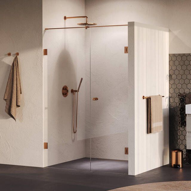 Brauer Void Carving Nisdeur 2-delig 140x200cm 70cm draaideur aan muur glascoating omkeerbaar helder glas geborsteld koper PVD GS-VOCN2H7070200GK
