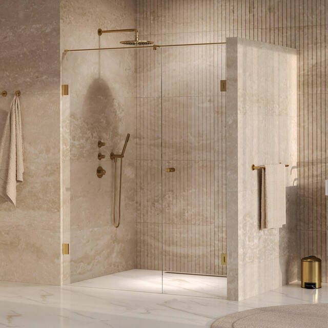Brauer Void Carving Nisdeur 2-delig 150x200cm 70cm draaideur aan muur glascoating omkeerbaar helder glas geborsteld goud PVD GS-VOCN2H7080200GG