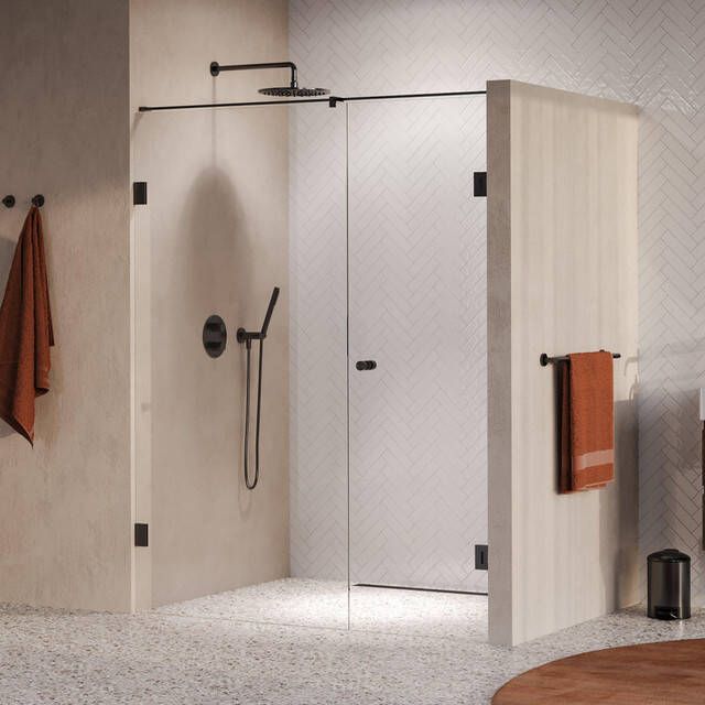 Brauer Void Carving Nisdeur 2-delig 150x200cm 70cm draaideur aan muur glascoating omkeerbaar helder glas geborsteld gunmetal PVD GS-VOCN2H7080200GM