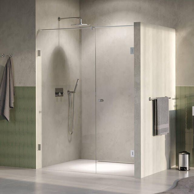 Brauer Void Carving Nisdeur 2-delig 150x200cm 70cm draaideur aan muur glascoating omkeerbaar helder glas Geborsteld RVS PVD GS-VOCN2H7080200NG