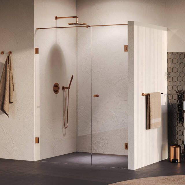 Brauer Void Carving Nisdeur 2-delig 160x200cm 70cm draaideur aan muur glascoating omkeerbaar helder glas geborsteld koper PVD GS-VOCN2H7090200GK