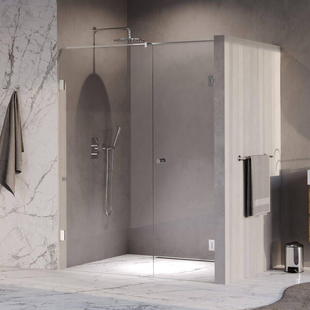 Brauer Void Carving Nisdeur 2-delig 160x200cm 70cm draaideur aan muur glascoating omkeerbaar helder glas Chroom GS-VOCN2H7090200CE