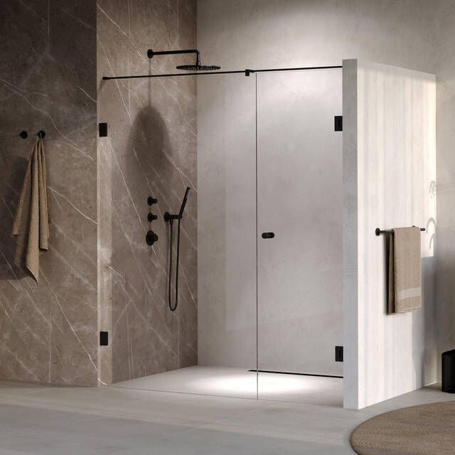 Brauer Void Carving Nisdeur 2-delig 170x200cm 70cm draaideur aan muur glascoating omkeerbaar helder glas mat zwart GS-VOCN2H70100200MZ