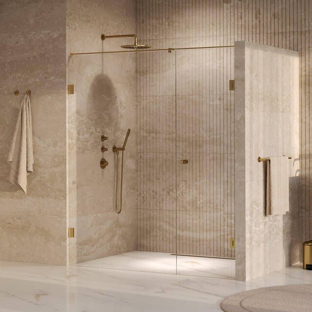 Brauer Void Carving Nisdeur 2-delig 170x200cm 70cm draaideur aan muur glascoating omkeerbaar helder glas geborsteld goud PVD GS-VOCN2H70100200GG