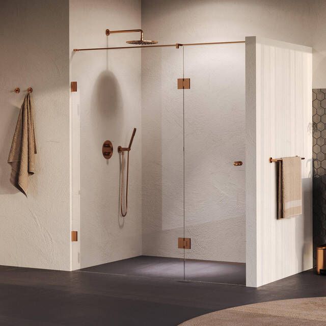 Brauer Void Carving Nisdeur 2-delig 180x200cm 70cm draaideur aan glas glascoating omkeerbaar helder glas geborsteld koper PVD GS-VOCN3H70110200GK