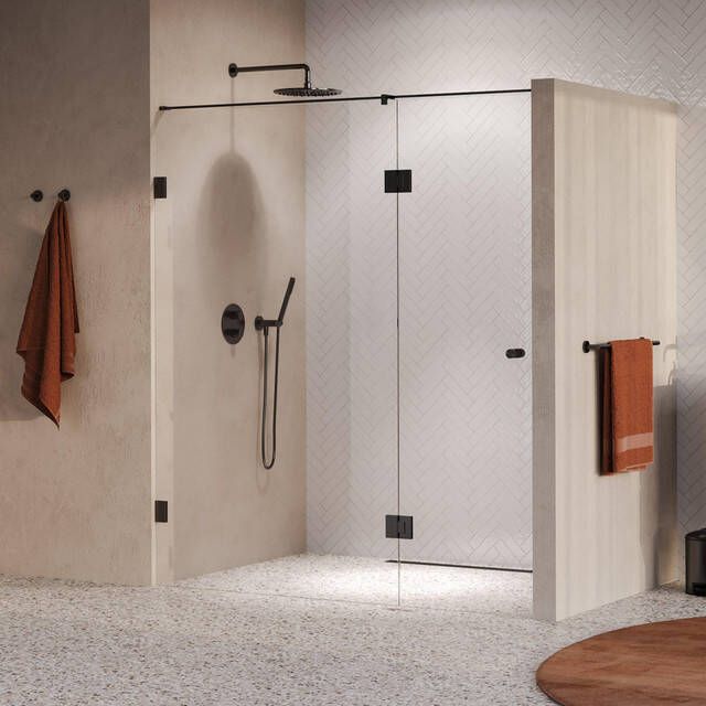 Brauer Void Carving Nisdeur 2-delig 180x200cm 70cm draaideur aan glas glascoating omkeerbaar helder glas geborsteld gunmetal PVD GS-VOCN3H70110200GM