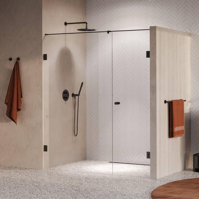 Brauer Void Carving Nisdeur 2-delig 180x200cm 70cm draaideur aan muur glascoating omkeerbaar helder glas geborsteld gunmetal PVD GS-VOCN2H70110200GM