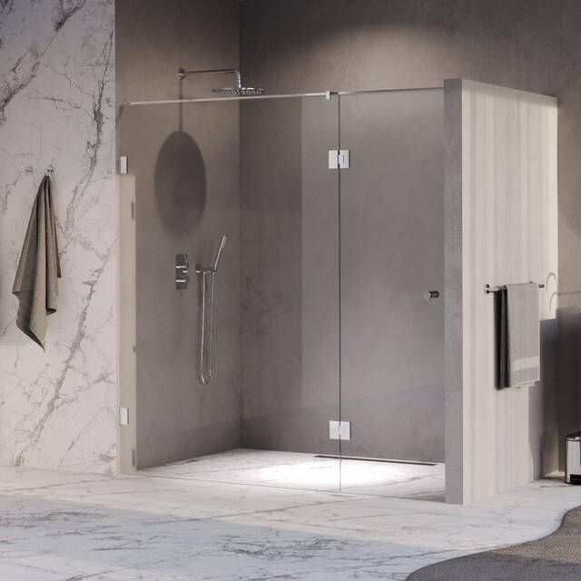 Brauer Void Carving Nisdeur 2-delig 190x200cm 70cm draaideur aan glas glascoating omkeerbaar helder glas Chroom GS-VOCN3H70120200CE