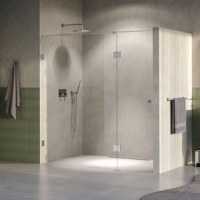 Brauer Void Carving Nisdeur 2-delig 190x200cm 70cm draaideur aan glas glascoating omkeerbaar helder glas Geborsteld RVS PVD GS-VOCN3H70120200NG