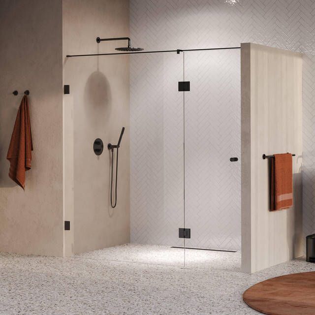Brauer Void Carving Nisdeur 2-delig 200x200cm 70cm draaideur aan glas glascoating omkeerbaar helder glas geborsteld gunmetal PVD GS-VOCN3H70130200GM