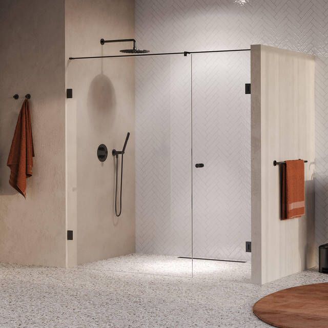 Brauer Void Carving Nisdeur 2-delig 200x200cm 70cm draaideur aan muur glascoating omkeerbaar helder glas geborsteld gunmetal PVD GS-VOCN2H70130200GM