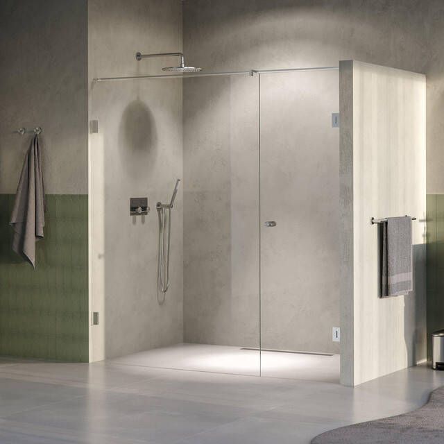 Brauer Void Carving Nisdeur 2-delig 200x200cm 70cm draaideur aan muur glascoating omkeerbaar helder glas Geborsteld RVS PVD GS-VOCN2H70130200NG