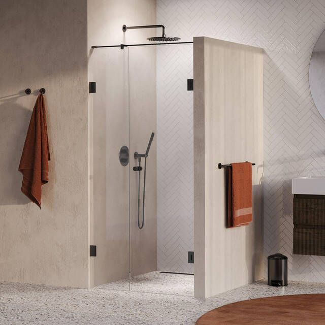 Brauer Void Carving Nisdeur 2-delig 90x200cm 60cm draaideur aan muur glascoating omkeerbaar helder glas geborsteld gunmetal PVD GS-VOCN2H6030200GM
