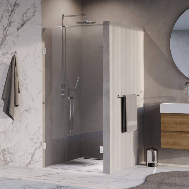 Brauer Void Carving Nisdeur 2-delig 90x200cm 60cm draaideur aan muur glascoating omkeerbaar helder glas Chroom GS-VOCN2H6030200CE