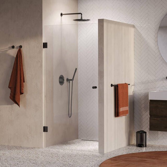 Brauer Void Carving Nisdeur 90x200cm draaideur glascoating omkeerbaar helder glas geborsteld gunmetal PVD GS-VOCN1H90200GM
