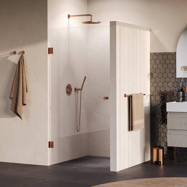 Brauer Void Carving Nisdeur 90x200cm draaideur glascoating omkeerbaar helder glas geborsteld koper PVD GS-VOCN1H90200GK
