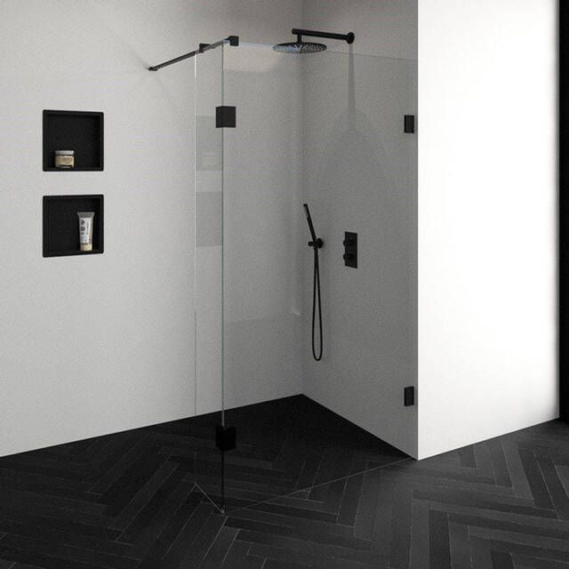 Brauer Void inloopdouche helder glas 110x200 met 30 zijwand incl. glascoating mat zwart GS-VOI2H11030200MZ