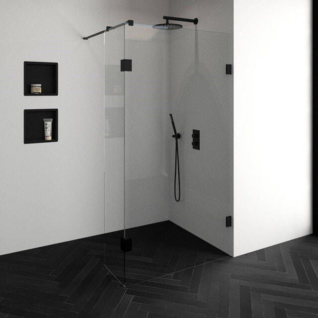 Brauer Void inloopdouche helder glas 110x200 met 40 zijwand incl. glascoating mat zwart GS-VOI2H11040200MZ