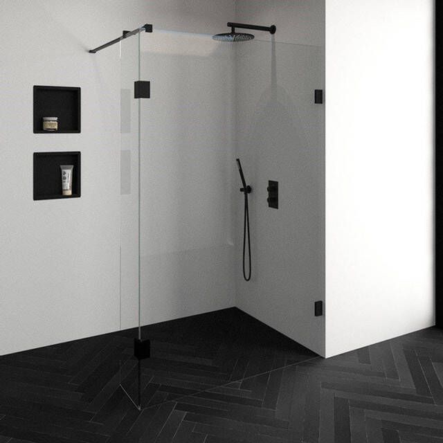 Brauer Void inloopdouche helder glas 130x200 met 30 zijwand incl. glascoating mat zwart GS-VOI2H13030200MZ