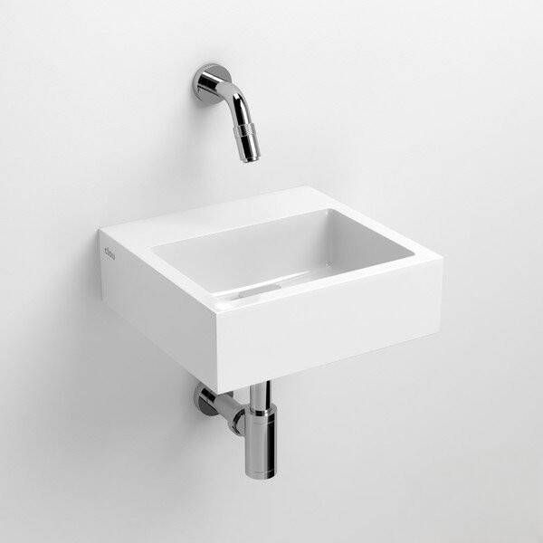 Clou Flush 1 fonteinset 28x27cm voorbewerkt kraangat mineraalsteen Wit inclusief kraan en sifon chroom CL 03.08011