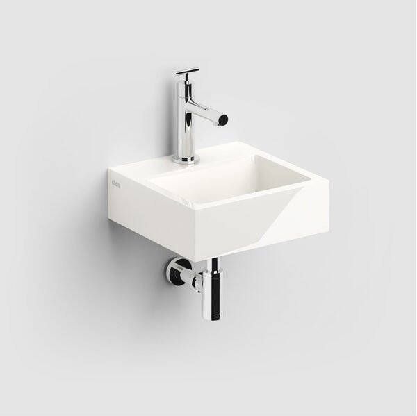 Clou Flush 1 fonteinset 28x27cm voorbewerkt kraangat mineraalsteen Wit inclusief opbouwkraan en sifon chroom CL 03.08011