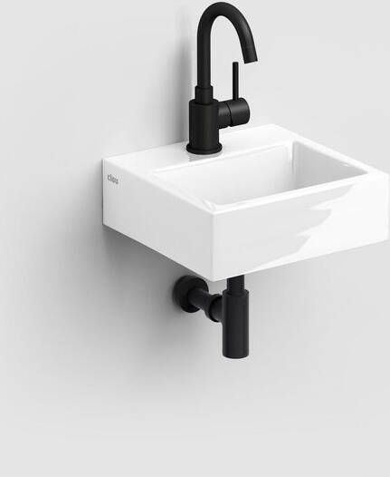 Clou Flush 1 fonteinset 28x27x9cm zonder kraangat met plug Keramiek Wit inclusief kraan en sifon zwart mat CL 03.03011