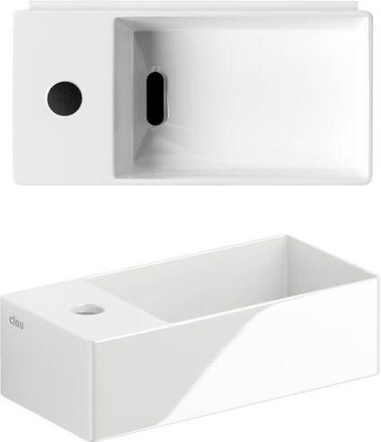 Clou New Flush fontein 35x18cm inclusief plug met kraangat links Keramiek Wit CL 03.03432.01