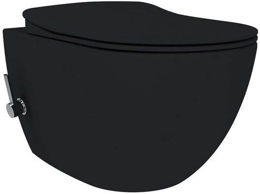 Creavit Hangend Toilet 35.3x51cm Bidetsproeier warm koud spoelrandloos mat zwart FE322-34SM00E-0004