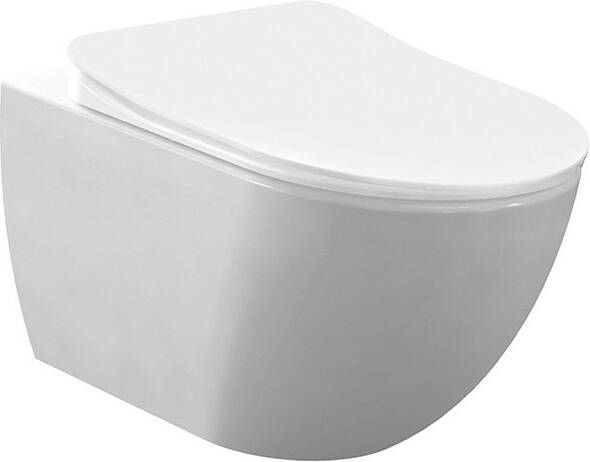 Creavit Hangend Toiletset 35.3x51cm RVS Bidetsproeier spoelrandloos met zitting wit SW1152348 SW1152711