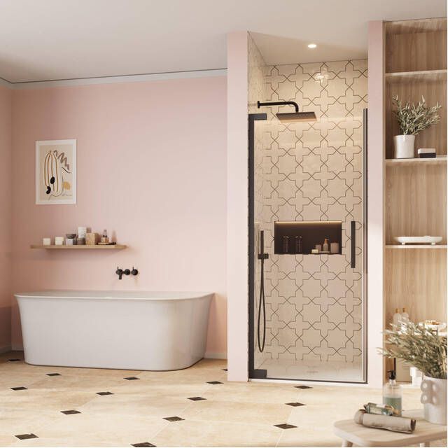 Crosswater Asura Douchedeur 80cm draaideur zonder hendel mat zwart AUHDBC0800