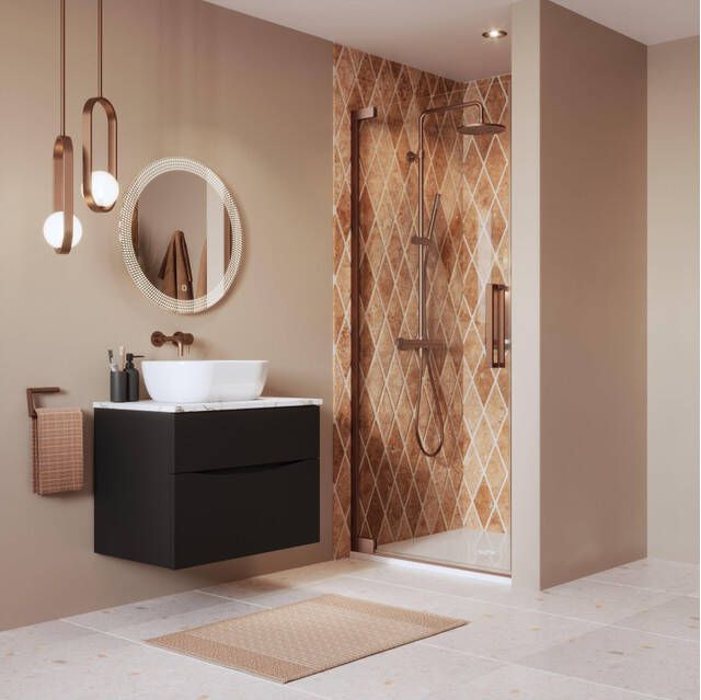 Crosswater Asura Douchedeur 90cm draaideur zonder hendel geborsteld brons AUHDBZC0900