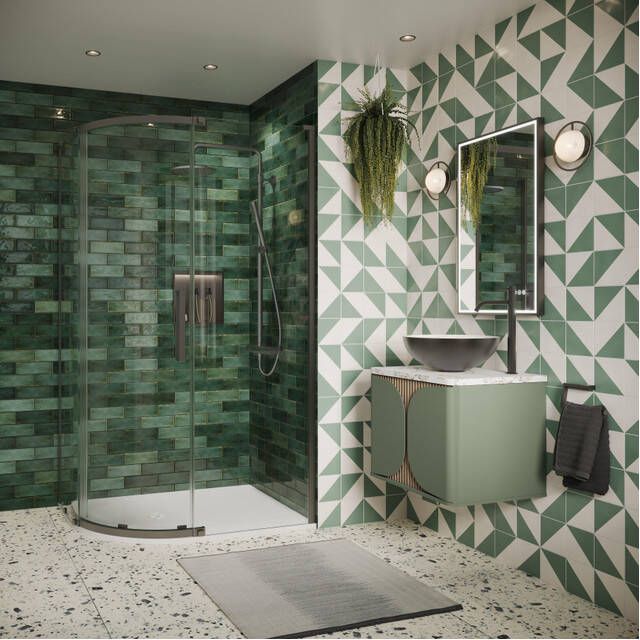 Crosswater Asura Kwartronde Douchedeur 8mm 100x80cm met zijwand hendel gecanneleerd leisteen SW1208445 SW1176433