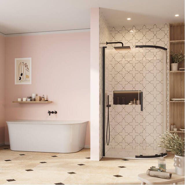 Crosswater Asura Kwartronde Douchedeur 8mm 100x80cm met zijwand hendel gehamerd mat zwart SW1208425 SW1176437