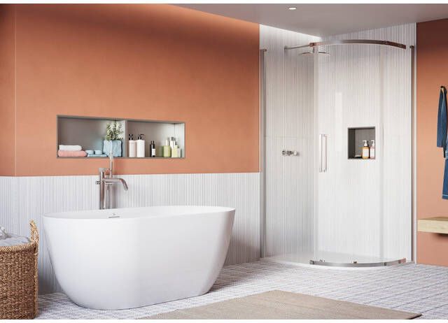 Crosswater Asura Kwartronde Douchedeur 8mm 120x80cm met zijwand hendel gehamerd gepolijst RVS SW1208441 SW1176422