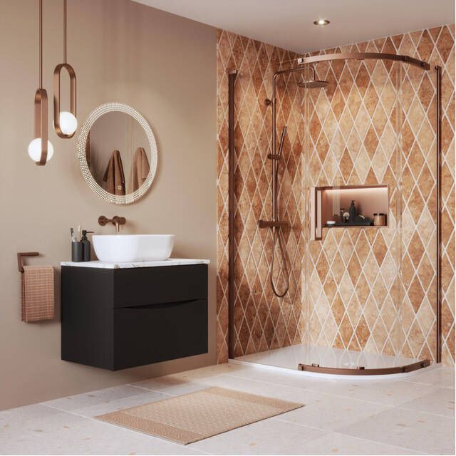 Crosswater Asura Kwartronde Douchedeur 8mm 120x90cm met zijwand hendel gecanneleerd geborsteld brons SW1208432 SW1176436