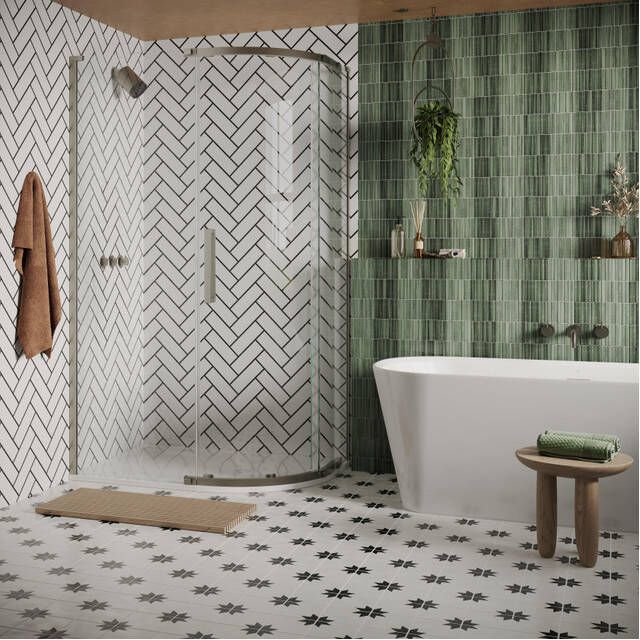 Crosswater Asura Kwartronde Douchedeur 8mm 120x90cm met zijwand hendel gecanneleerd geborsteld RVS SW1208452 SW1176448
