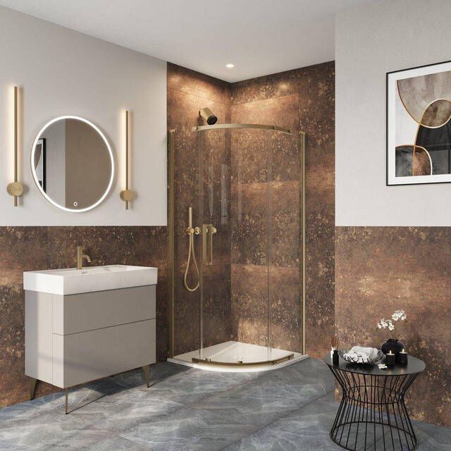 Crosswater Asura Kwartronde Douchedeur 8mm 80x80cm geborsteld messing AUQSFC0800