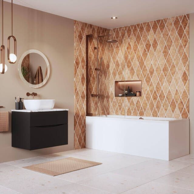 Crosswater Asura scharnierend badscherm 90x150cm geborsteld brons AUBSBZC0900