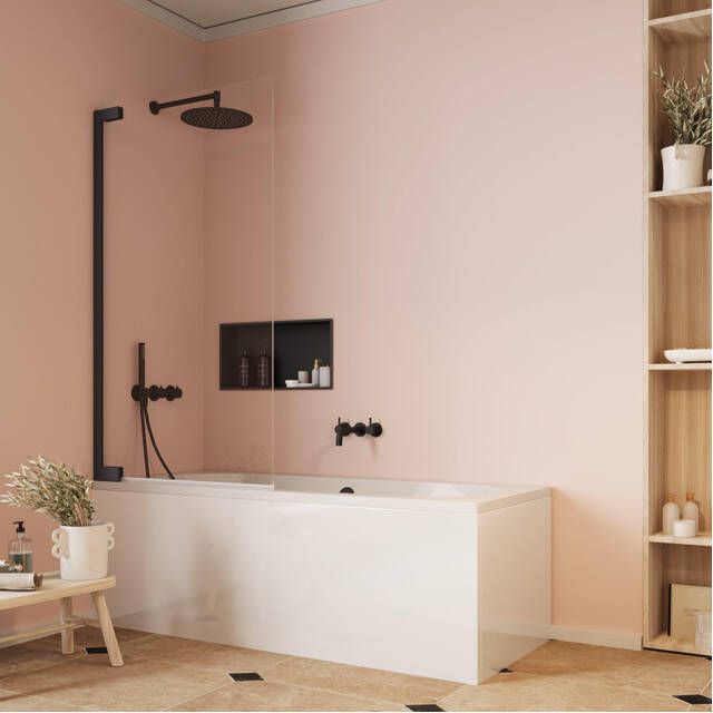 Crosswater Asura scharnierend badscherm 90x150cm mat zwart AUBSBC0900