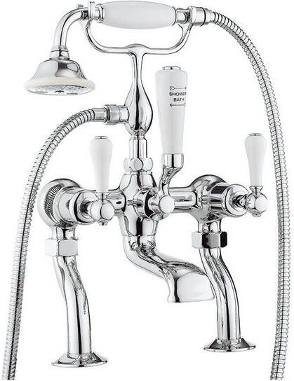 Crosswater Belgravia staande badkraan 2 gats met handdoucheset witte grepen chroom BL422DC_LV