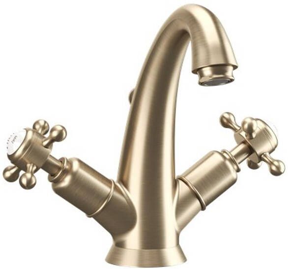 Crosswater Belgravia Wastafelkraan kruisgreep trekwaste geborsteld messing BL112DPF