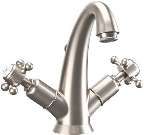 Crosswater Belgravia Wastafelkraan kruisgreep trekwaste geborsteld nikkel BL112DPL