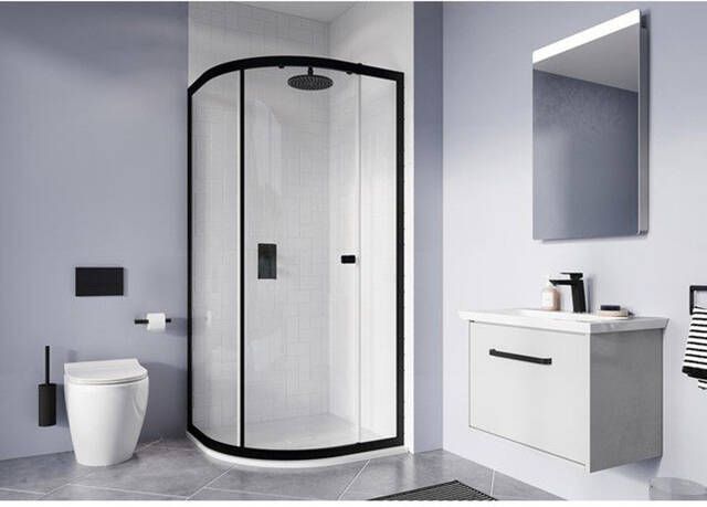 Crosswater Clear 6 Douchecabine half rond 120x80cm 1 deur Matt Black CAQSBC12X8